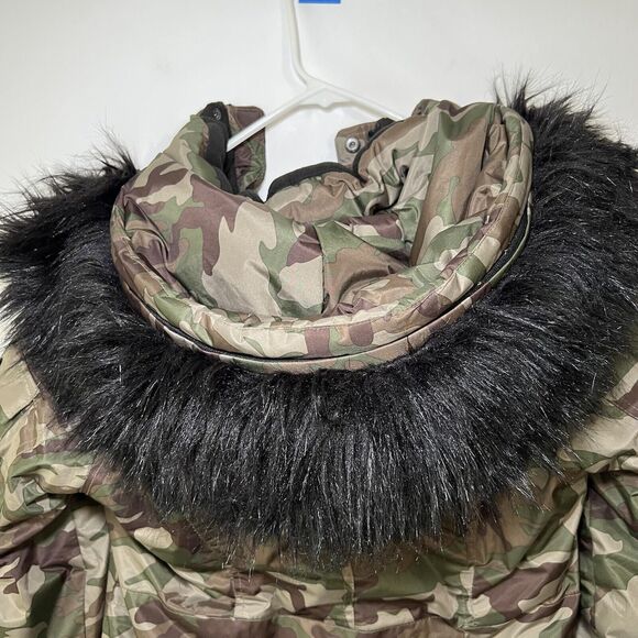 Steve Madden Puffer Parka Jacket Coat Womens Size Small Green Camo Faux Fur Hood - Picture 13 of 14